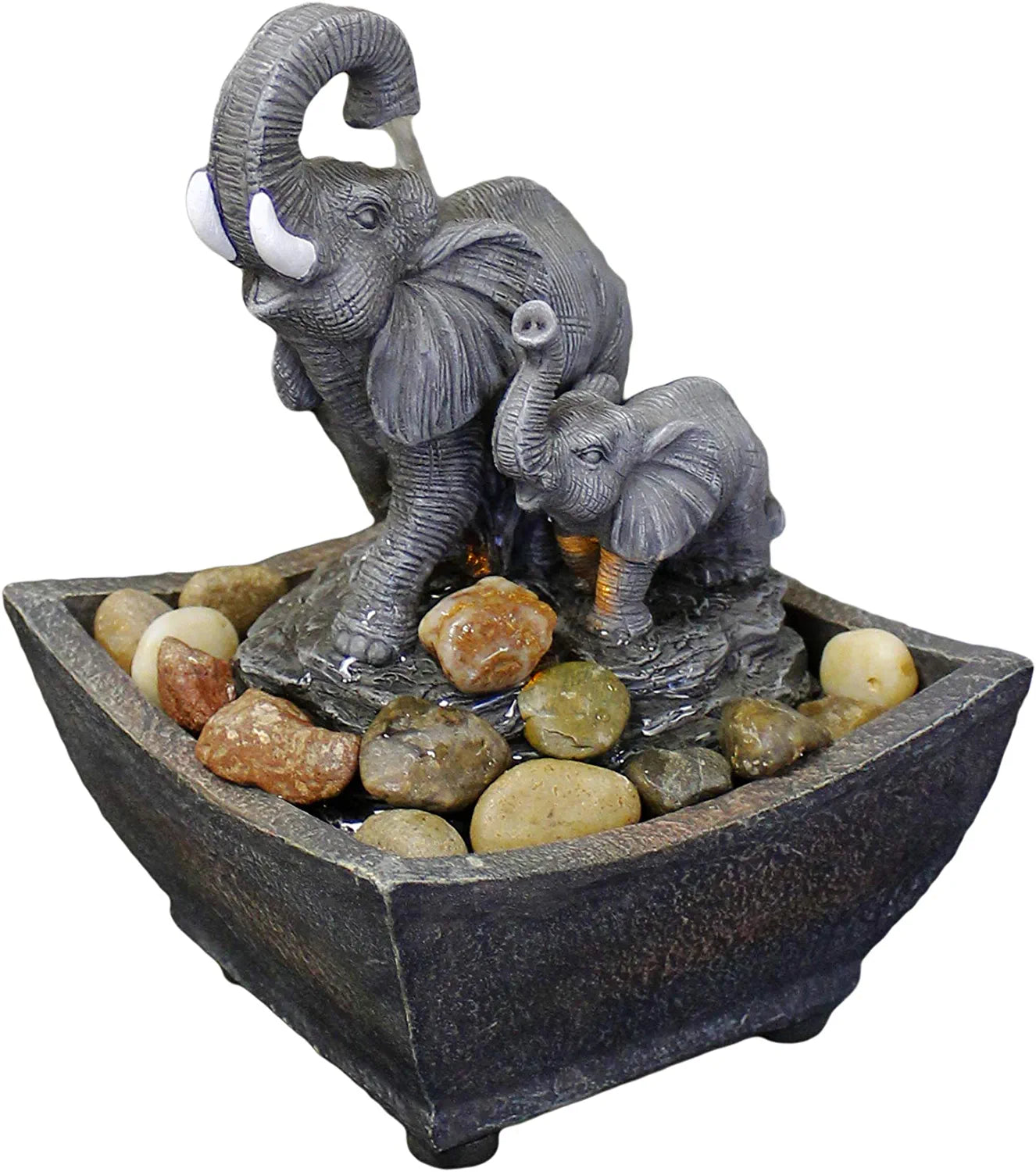 Playing Elephant & Baby Elephant Water Fountain 7.5"