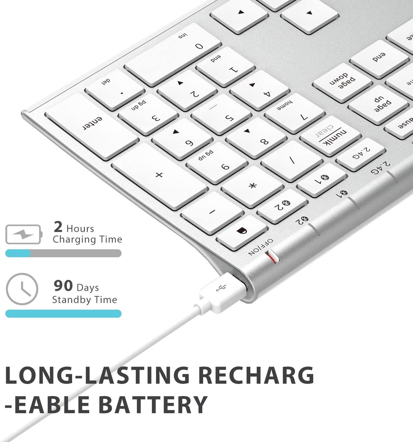 wireless keyboard with Bluetooth wireless connection, (white)