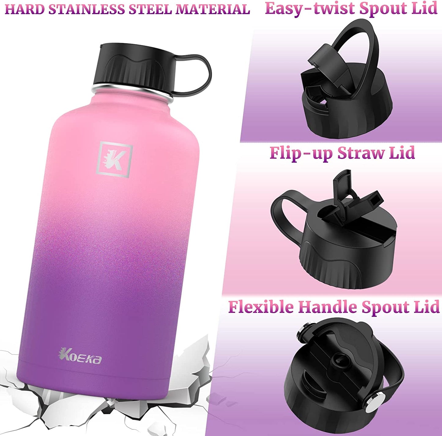 Insulated steel water bottle, 64oz (Heartbeat Signal)