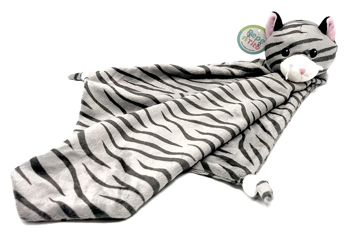 Soft Fleece Baby Security Blanket with Stuffed Animal (Grey Cat)