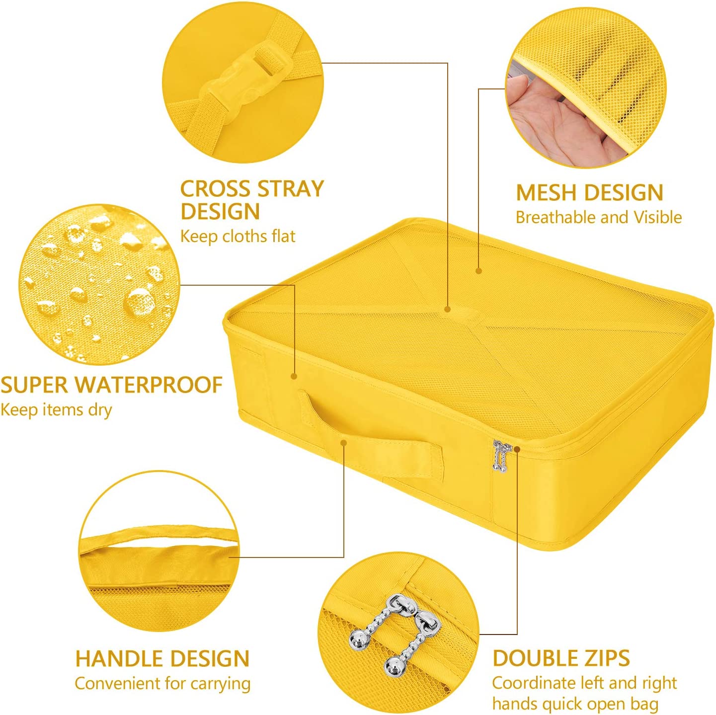 Travel packing cubes, waterproof, 8 pieces (yellow)