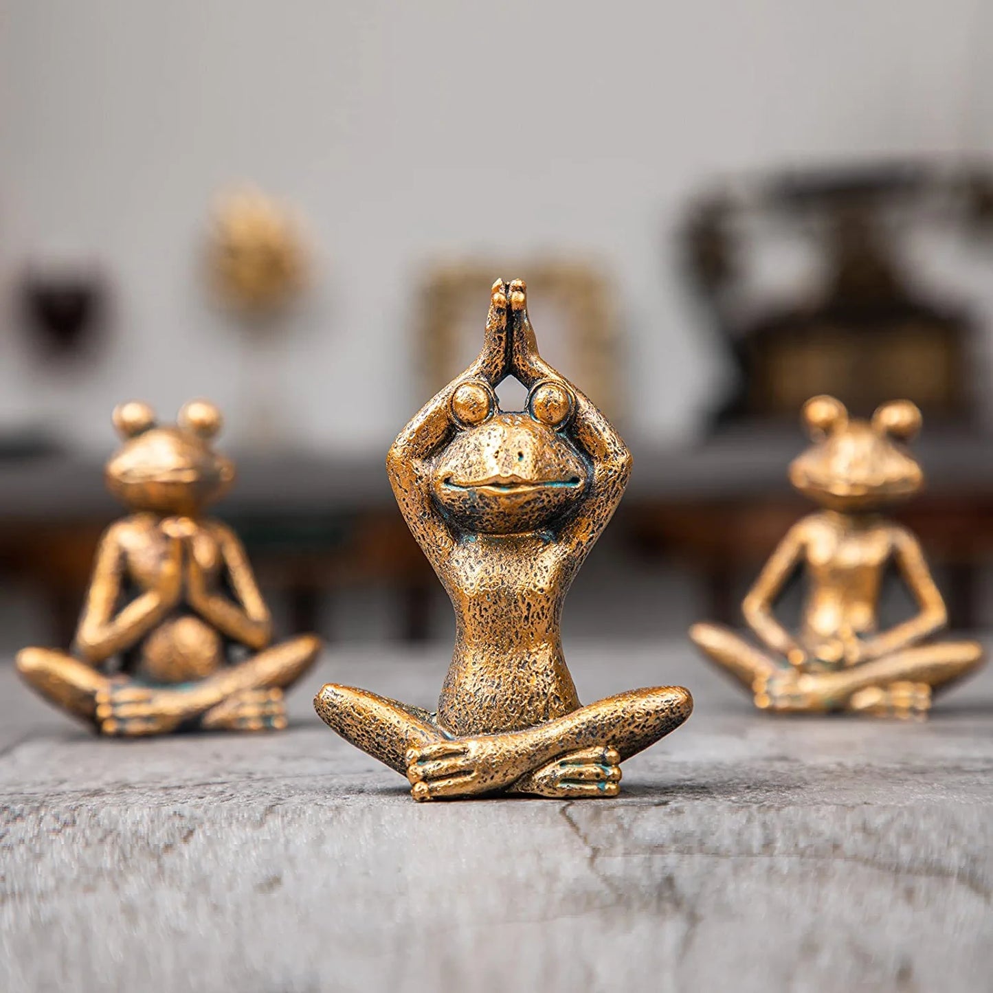 Frog figurines yoga zen decor, set of 3