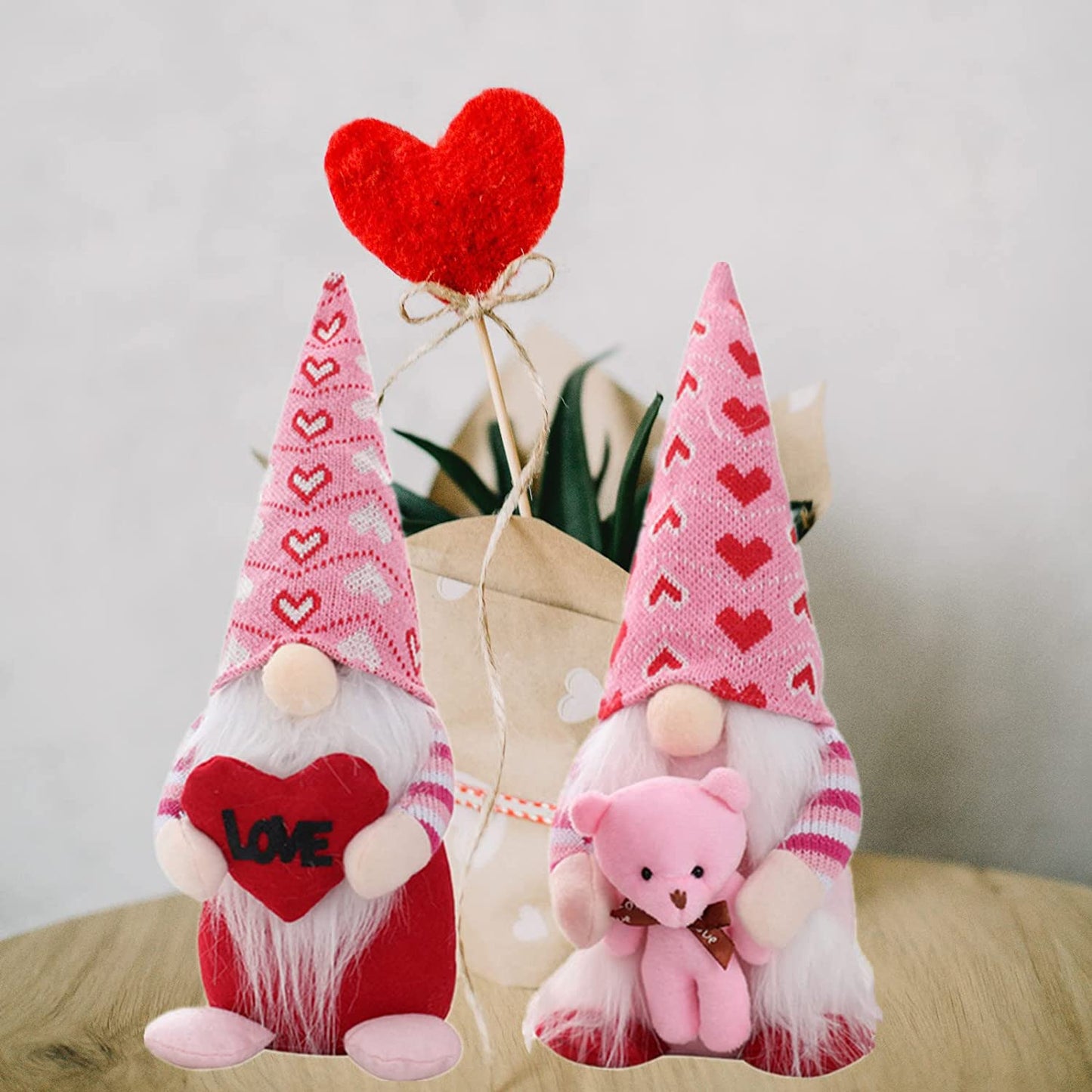 2-Pack Valentine's Day Gnome Decorations, 13 Inch,(Pink)