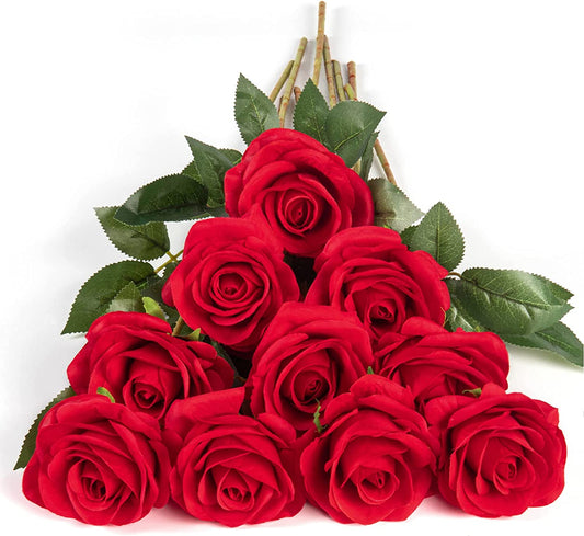 Roses Artificial Silk Flowers, red, 10 pcs