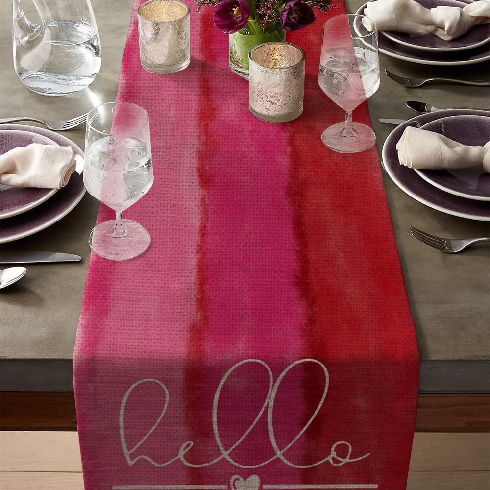 Red Watercolor Valentine's Day Table Runner 13" x 72"