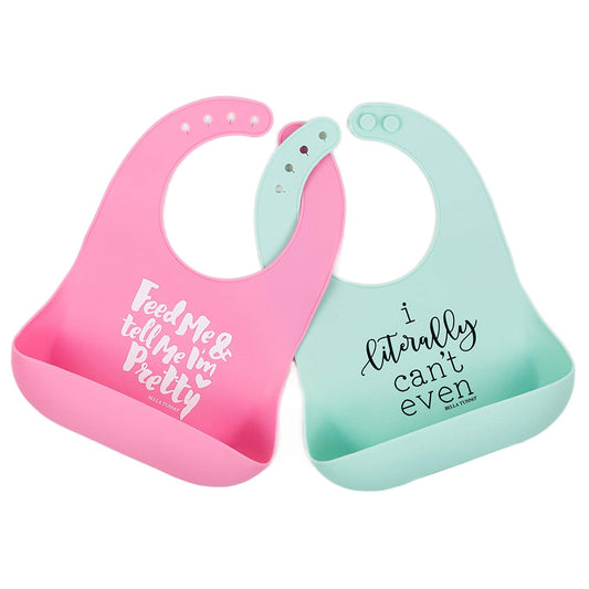 2pk, Silicone Bibs for Girls & Boys, Feed Me Plus Can't Even