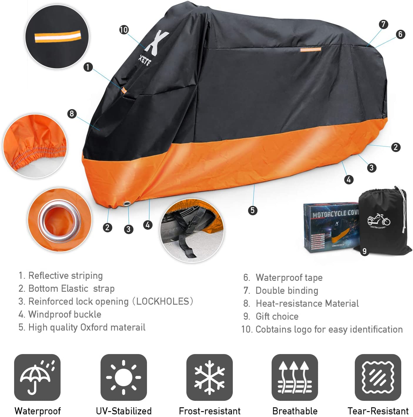 Motorcycle cover Waterproof protection, 96", black and orange