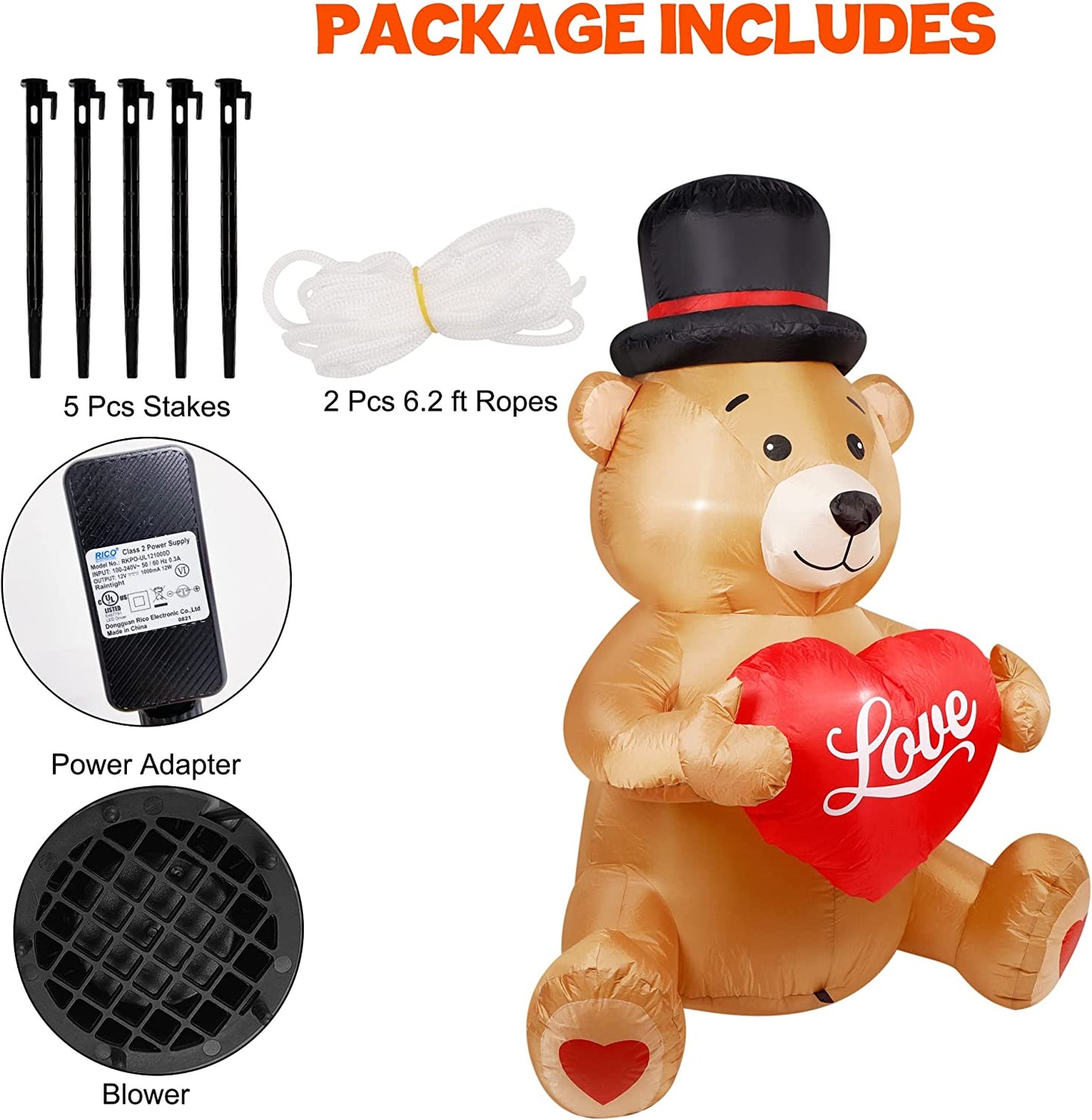 Inflatable Bear with Sweet Heart, 5 Foot