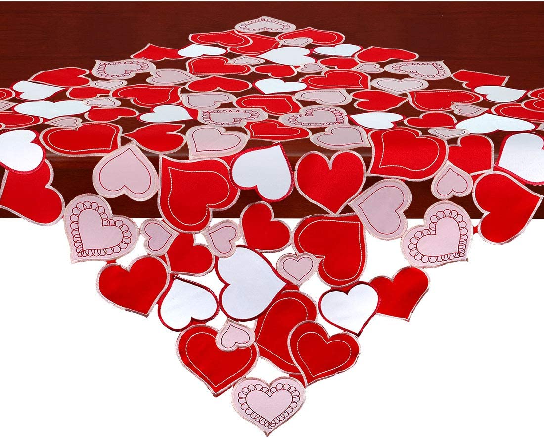 Love Heart Embroidered Square Tablecloth for Valentine's Day