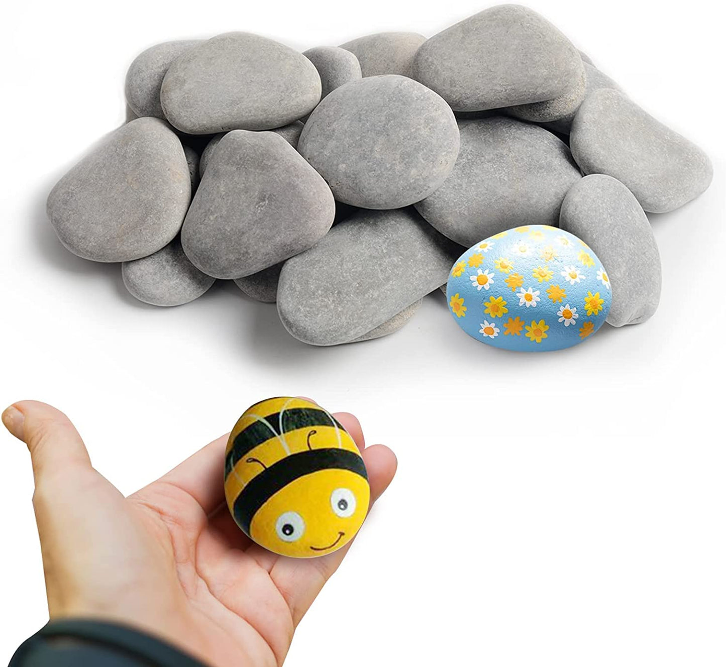 35 2-3 Inch Paintable River Rocks for DIY Projects, Gray