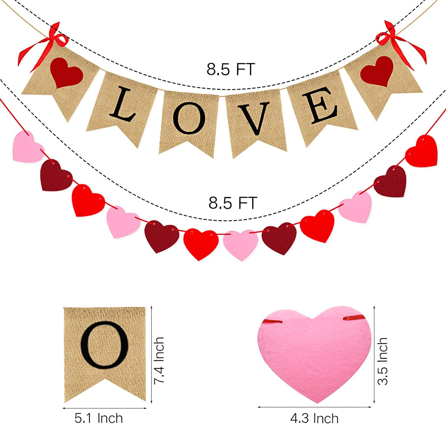 Pennants of hearts, for Valentine's day, 2 pieces