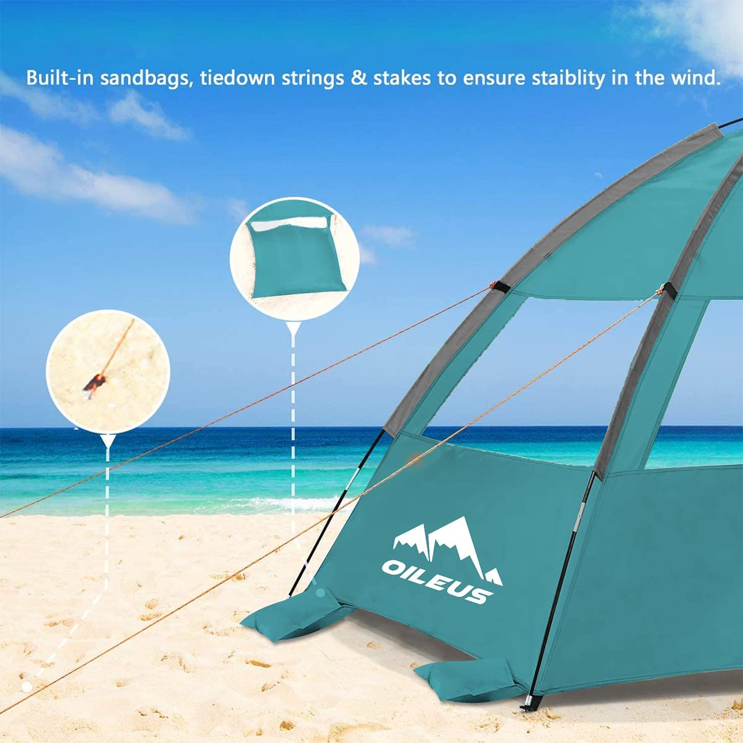 Beach Tent 2-3 Person Portable, Sky Blue