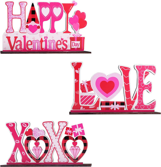 Valentine's Day Decorations Love Wooden Table Sign, 3 Pcs