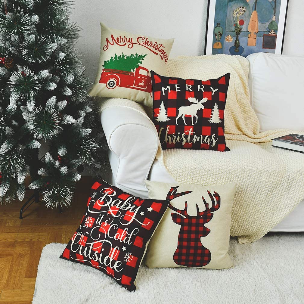 5 Christmas pillow cases 18X18, decorated with winter deer