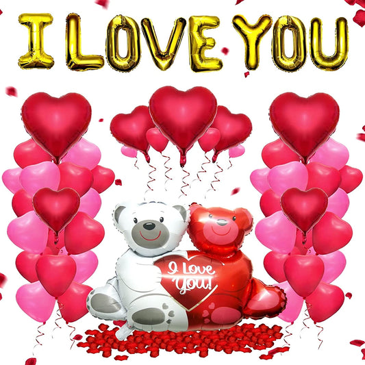 Valentine Balloons Decorations Hearts, Bears, 1000 Pieces