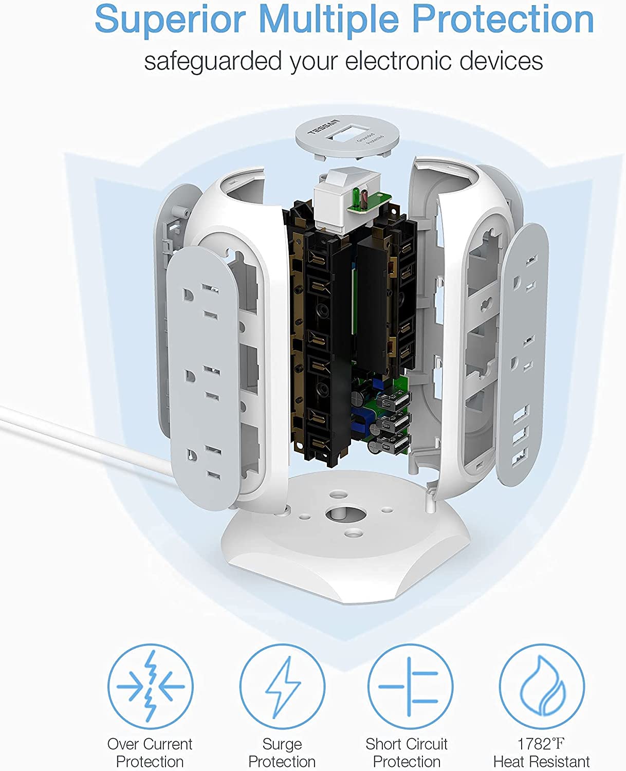 multi-device charging tower,11 outputs,3 usb ports,1875 w /15 a