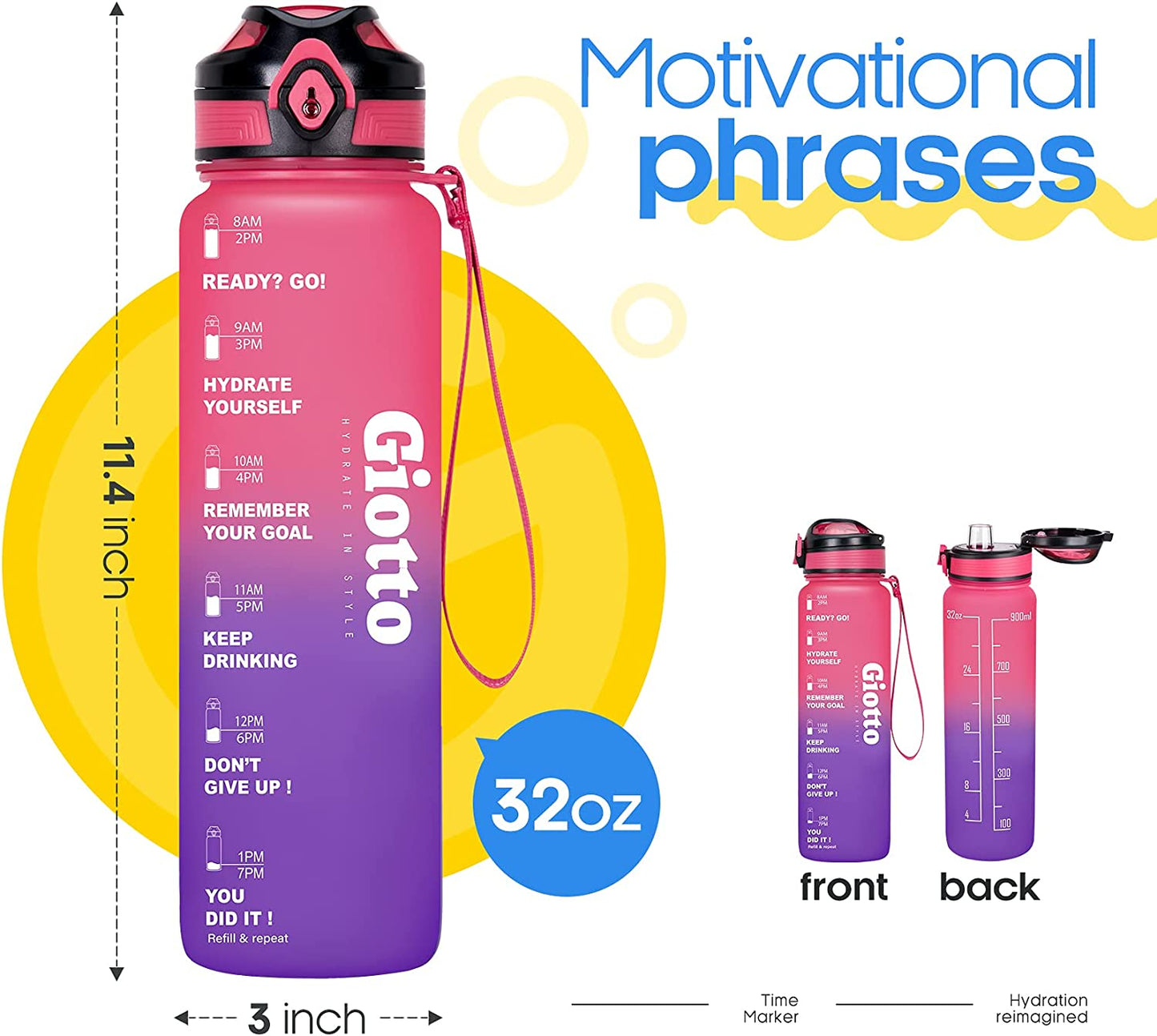 32oz Motivational Water Bottle with 9.1-Fabled Sunset