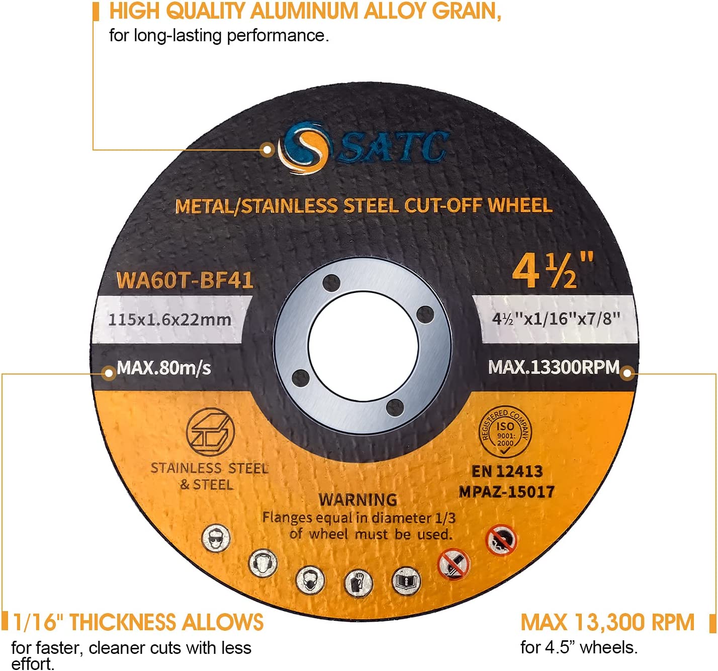 4.5 x 1/16 x 7/8 inch cutting discs, 25 pieces