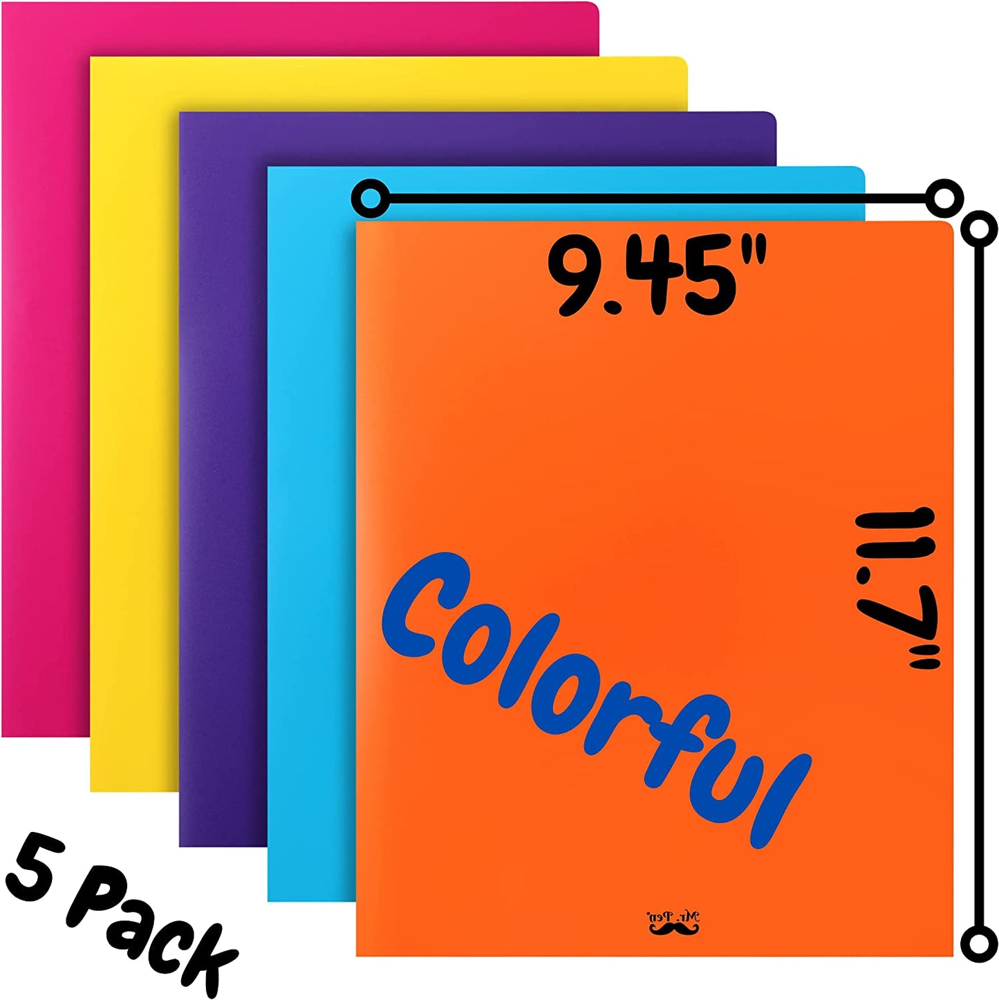 Plastic folders with pockets, 5 pieces, assorted colors