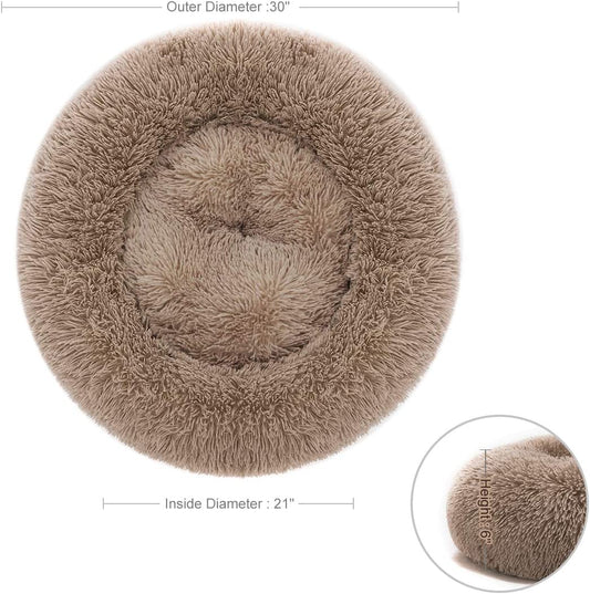 Round Washable Pet Bed, Brown (M)