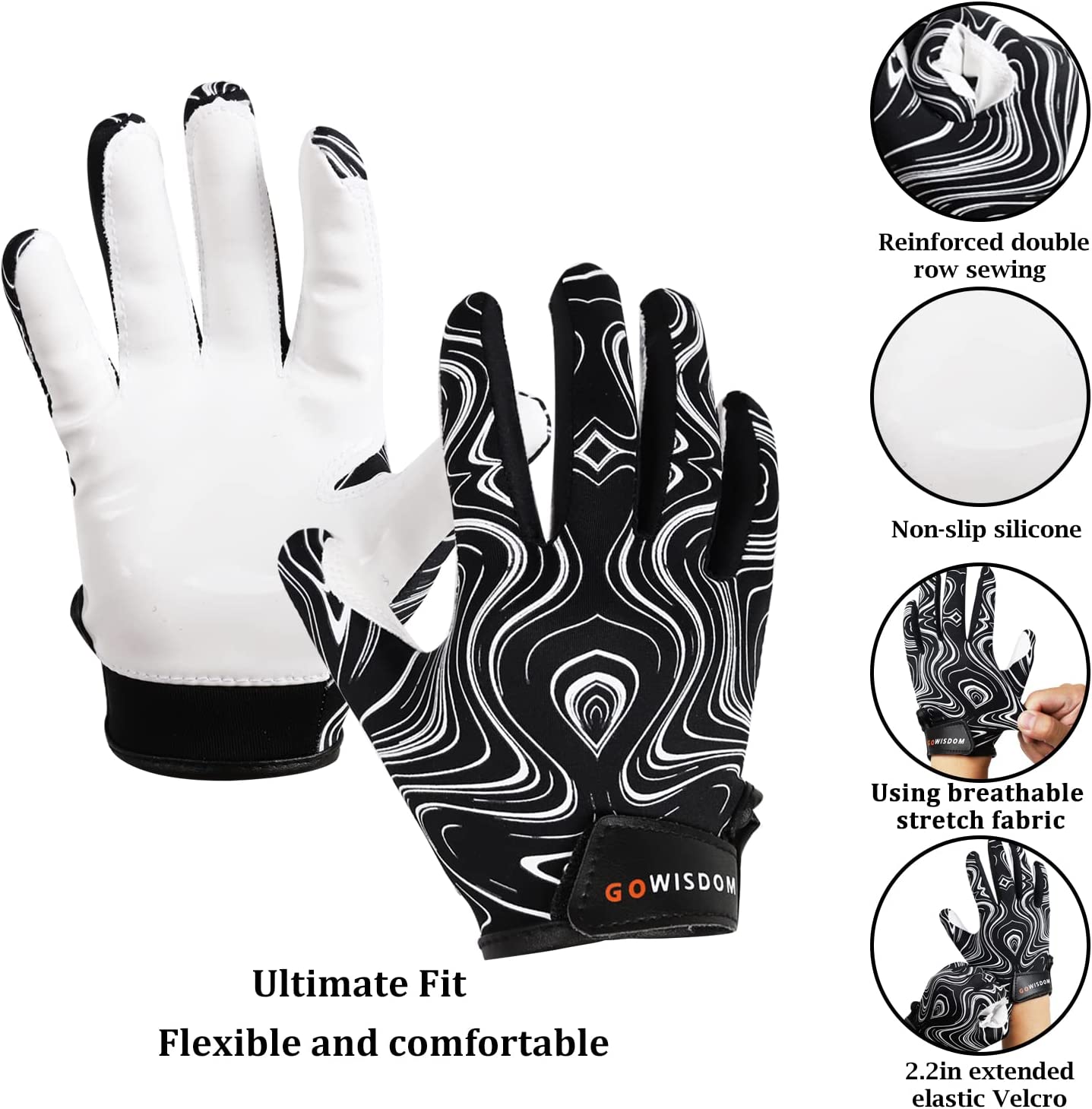 Youth Enhanced Grip Silicone Soccer Gloves, Black, XS/S