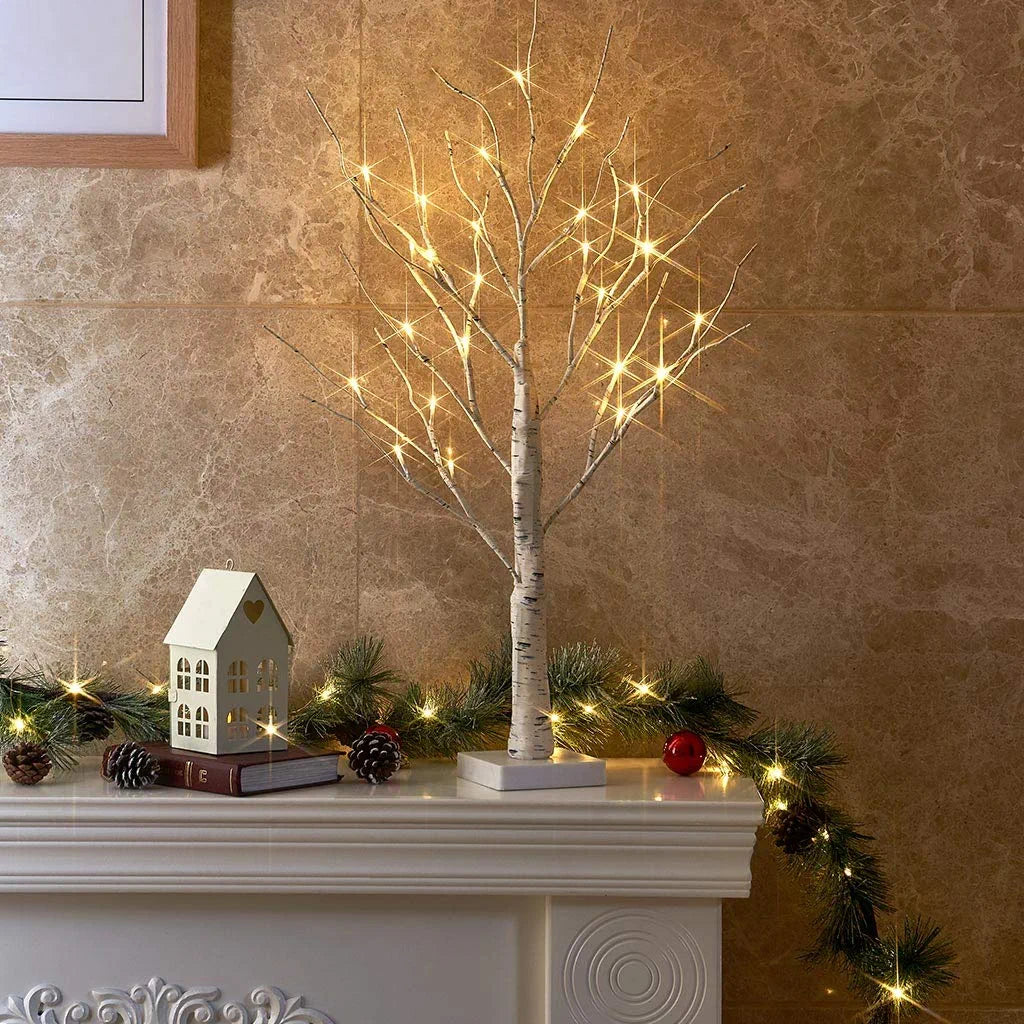 4” 2FT 24LT Lighted Birch Tree Battery Powered