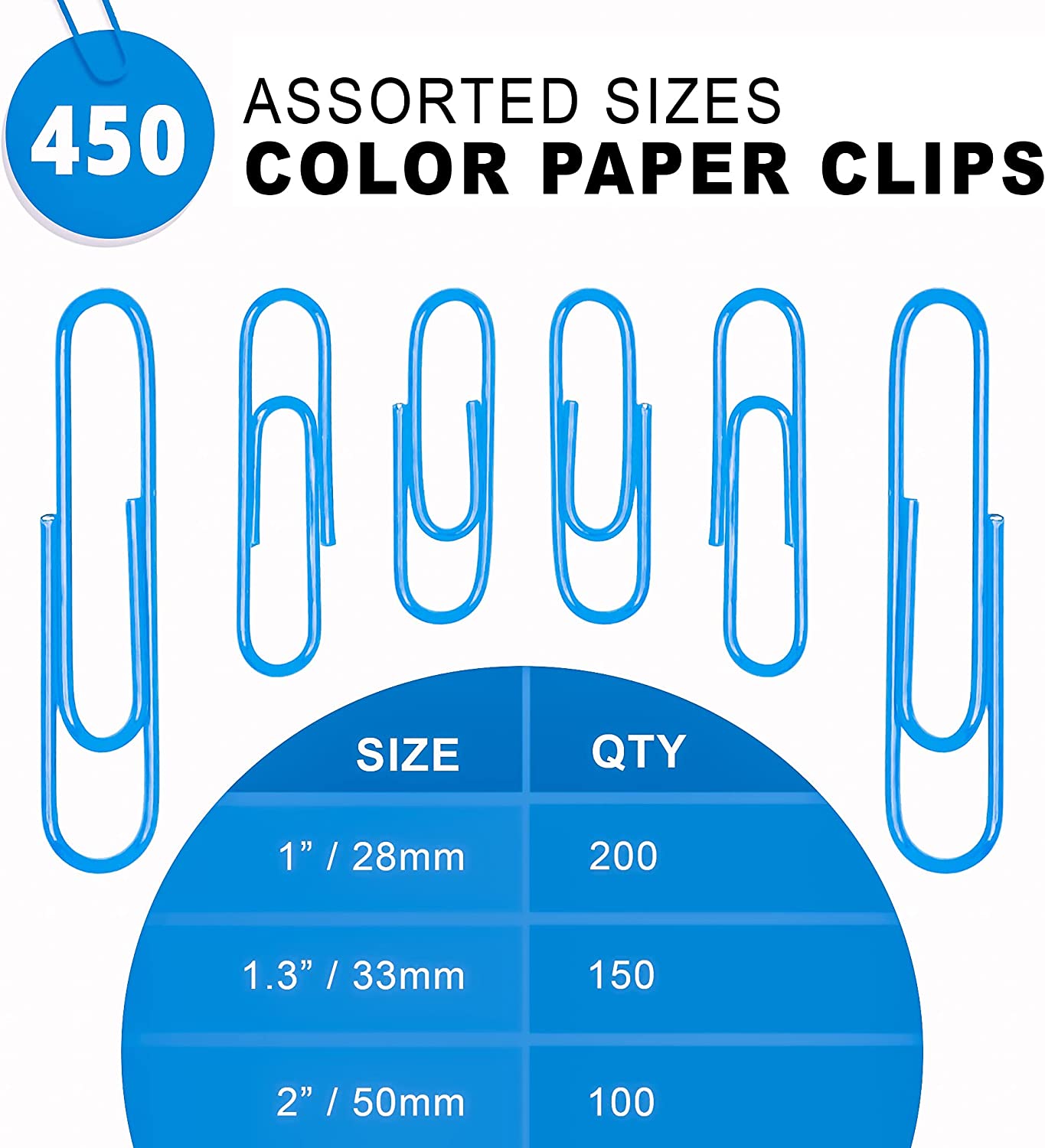 750 Assorted size paper clips for paperwork, blue