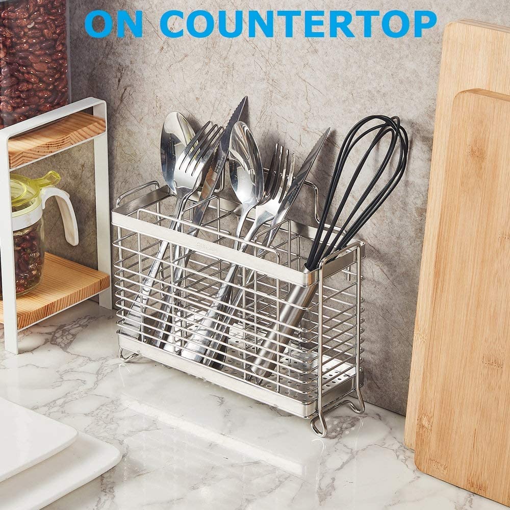 Utensil Holder with 3 Divided Compartments, Stainless Steel