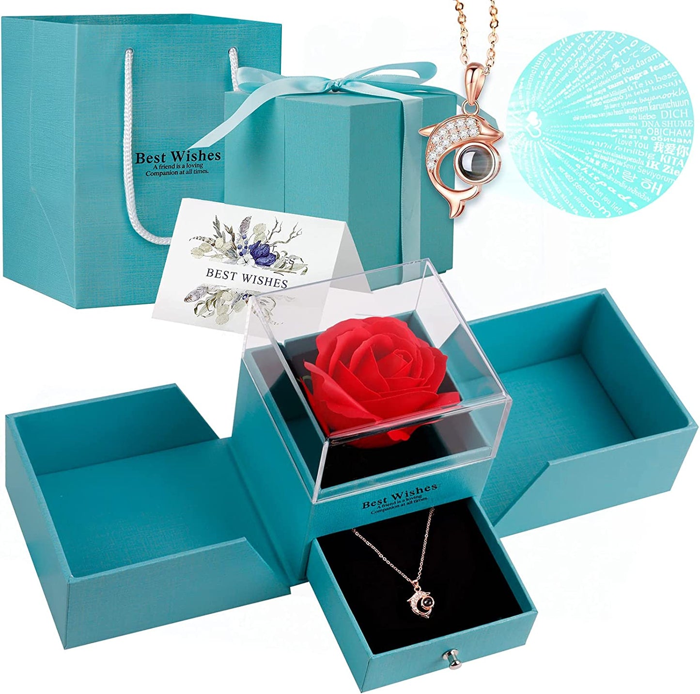 Preserved Rose, Valentine's Day Jewelry with Necklace