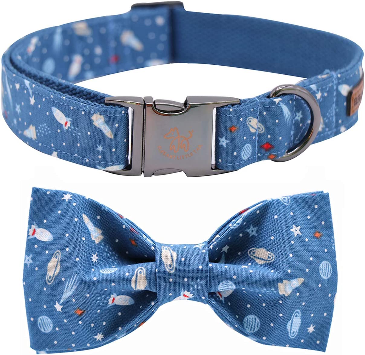 Elegant pet collar with bow, cotton and straps, Colour: Universe