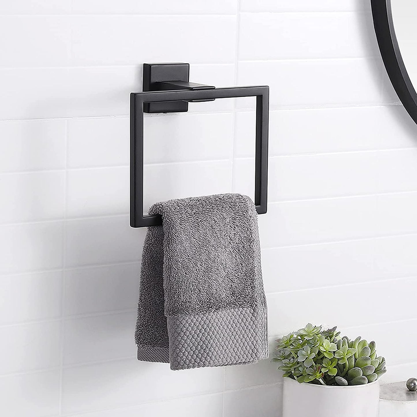 Towel holder, wall mounted stainless steel, matte black finish