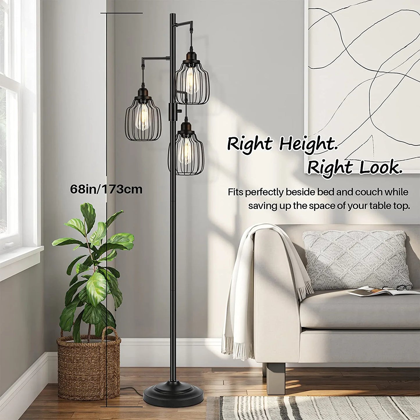 Dimmable Industrial Floor Lamp with 3 LED