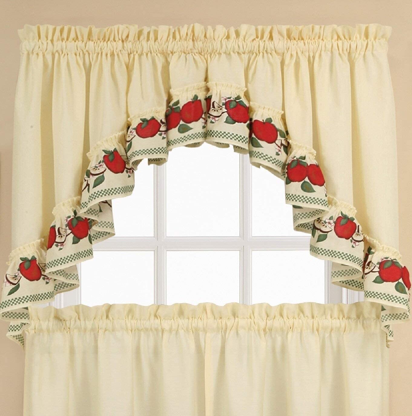 Ivory 3 Tier Window Curtain Set, 56 x 24 Inches