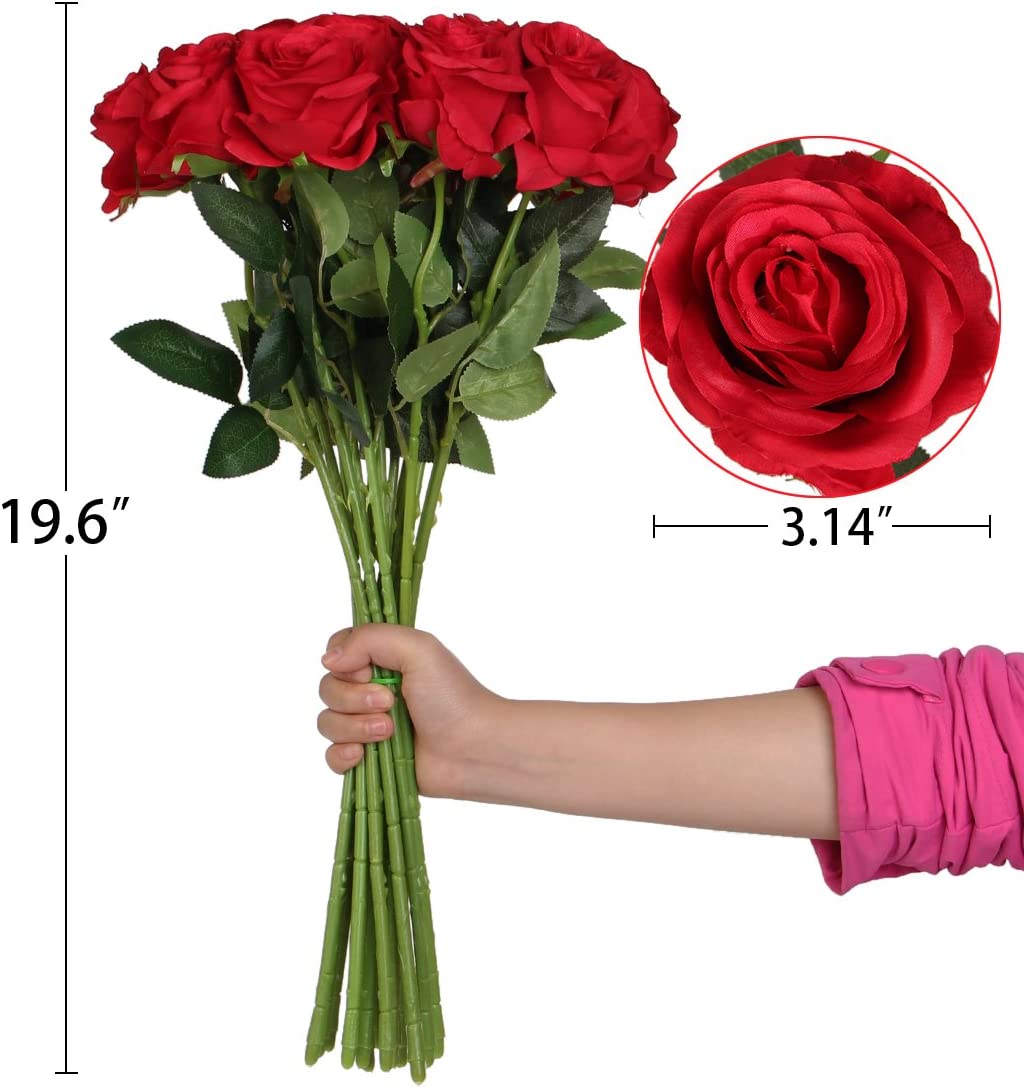 Artificial Red Rose Flower, 10 pack