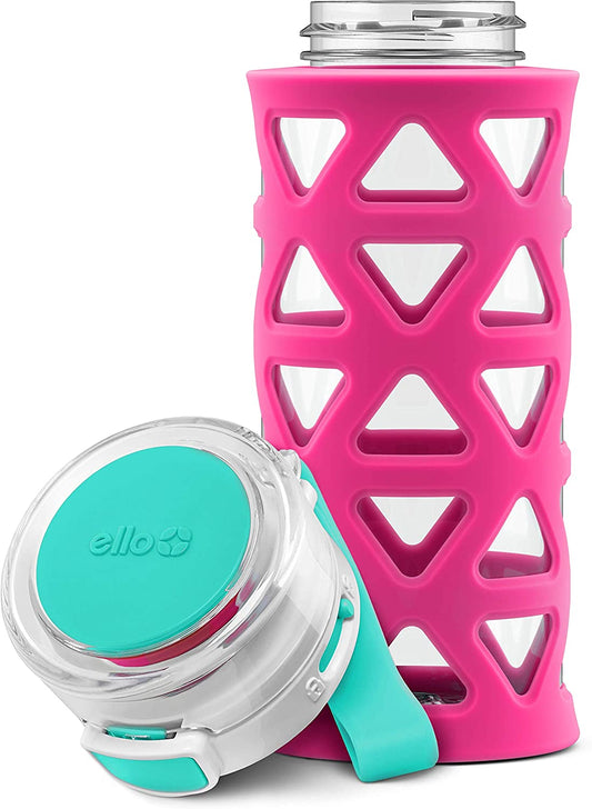 Plastic water bottle with silicone sleeve, pink