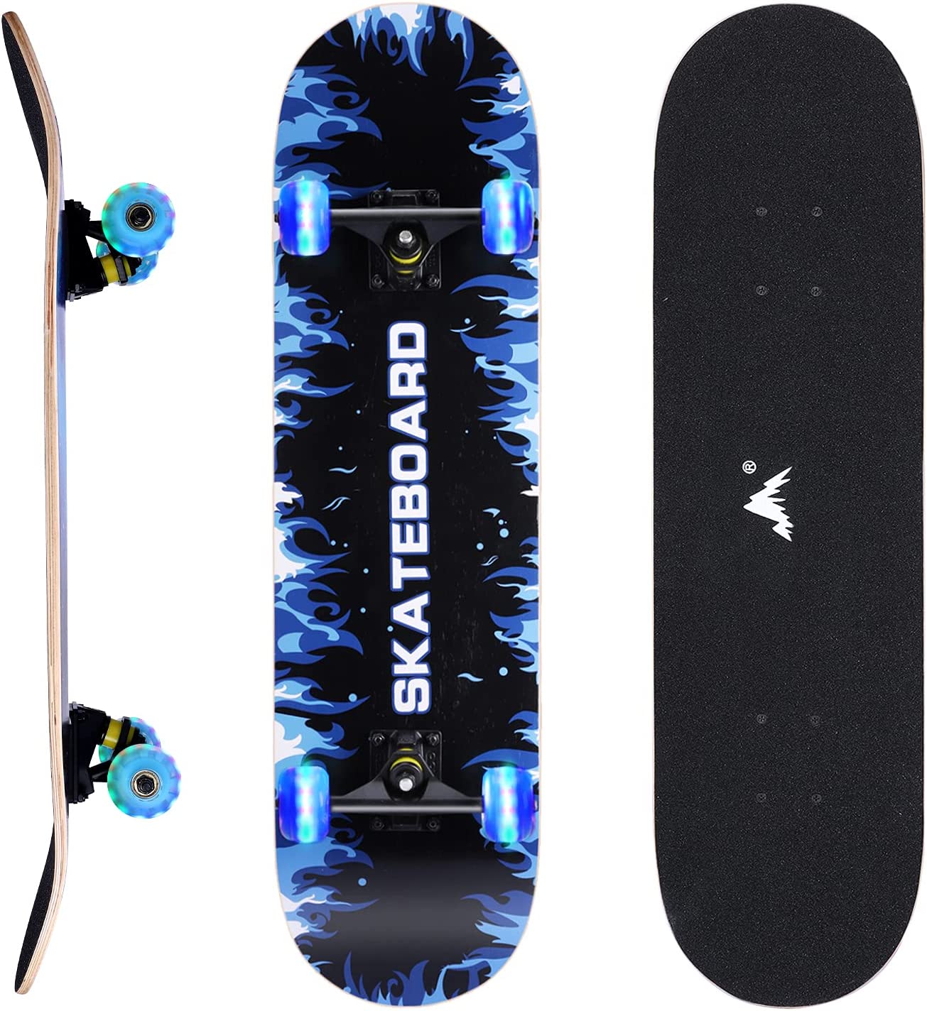 Standard Skateboard, 31" x 8" with Colored LED Light Up Wheels