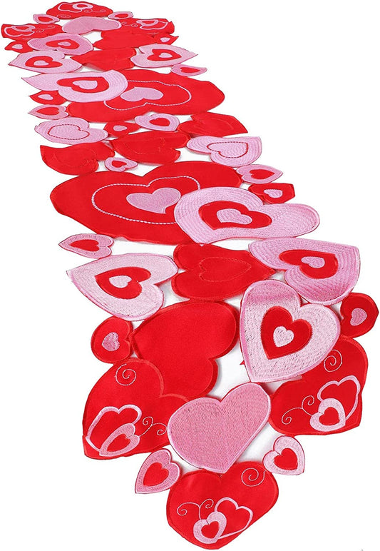 Embroidered table runner for Valentine's Day with a heart in love