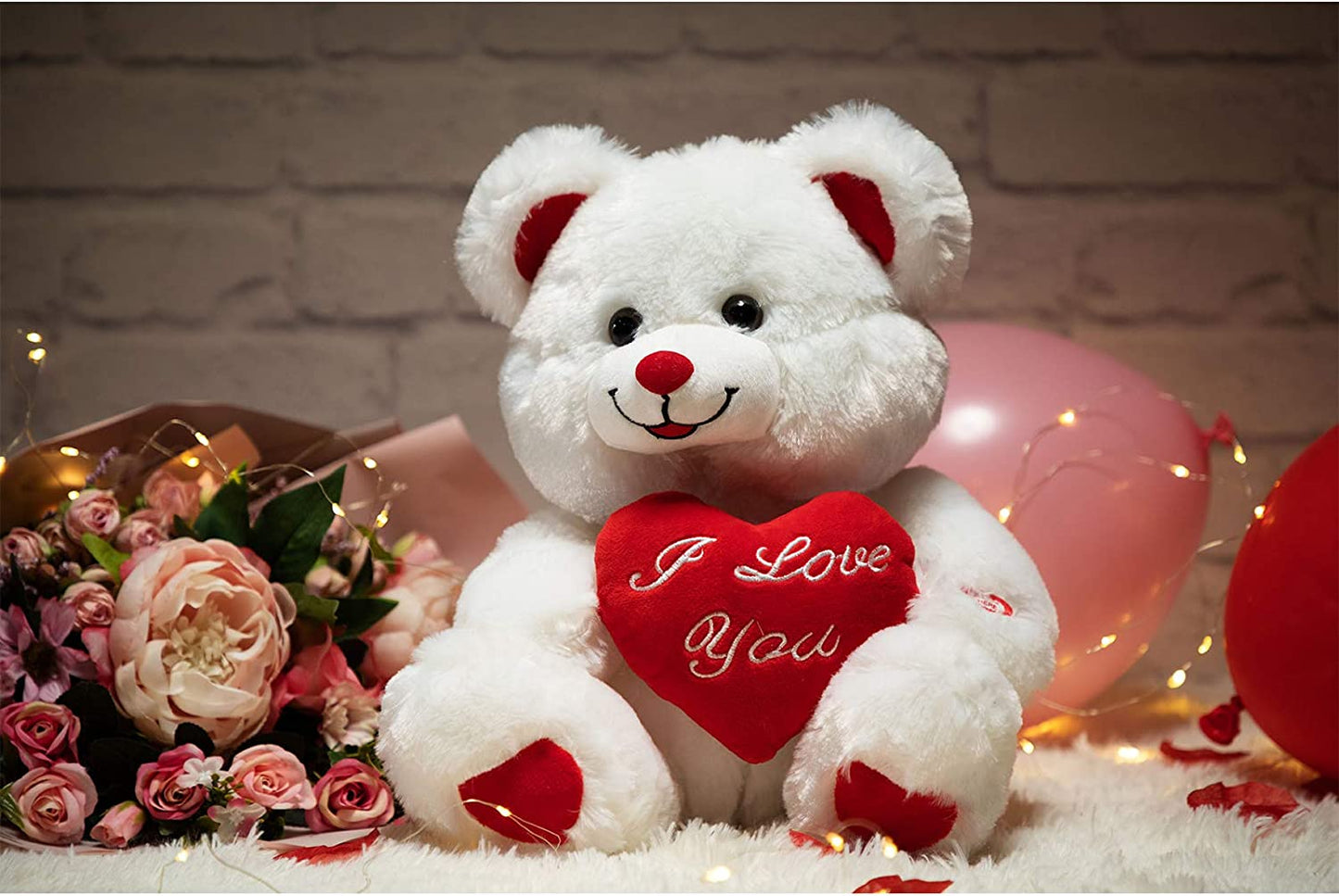 Plush Teddy Bear with Heart for Valentine's Day 13 inch White