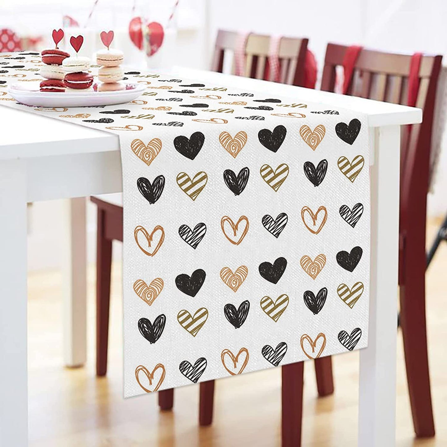 Simple Heart Shaped Valentine Table Runner, 13" x 70"