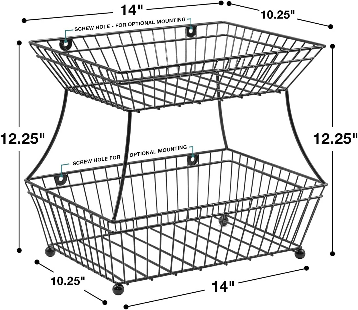 2 Tier Shelf, for Vegetables, Snacks, Household Items, (Black)