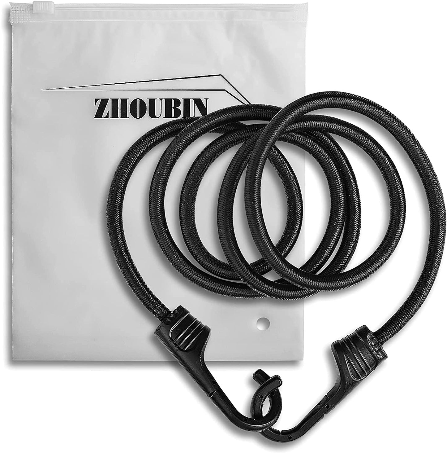 60 Inch Bungee Cords, with Heavy Duty Hooks, 2 Pieces (Black)