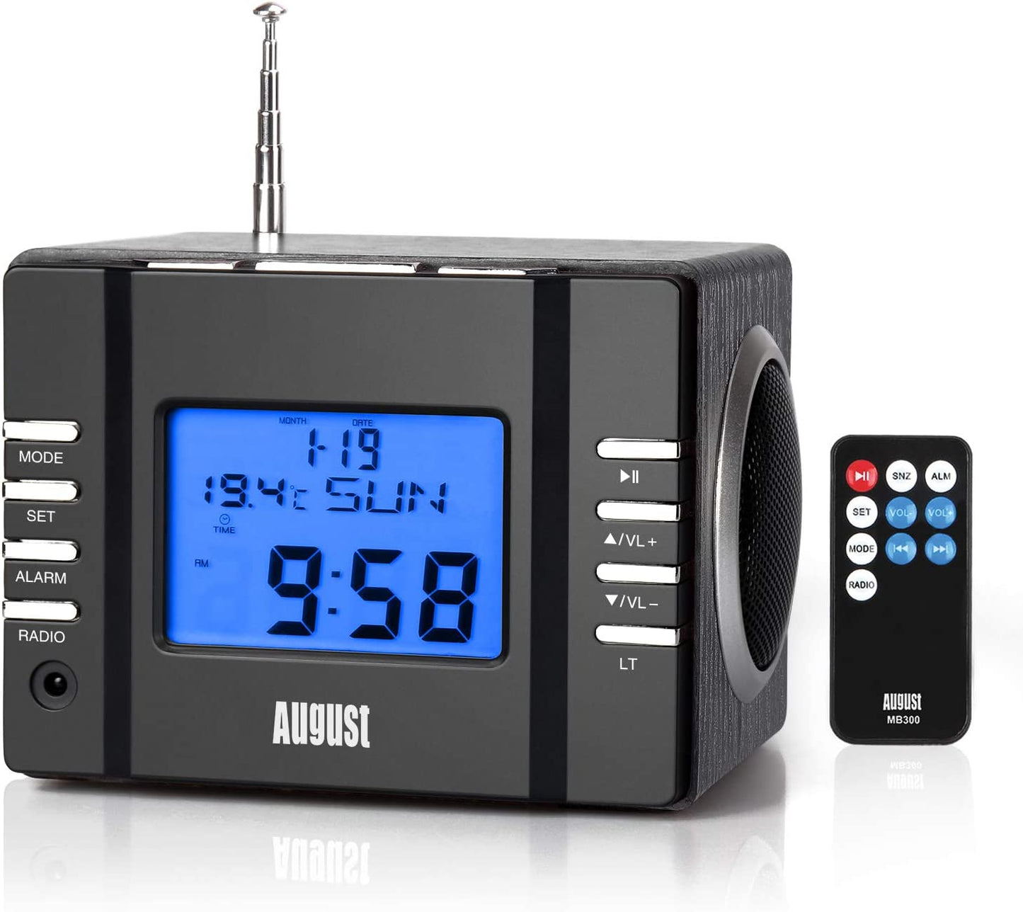 Clock Radio, 5,12 x 3,74 x 3,54 in, Color:Black