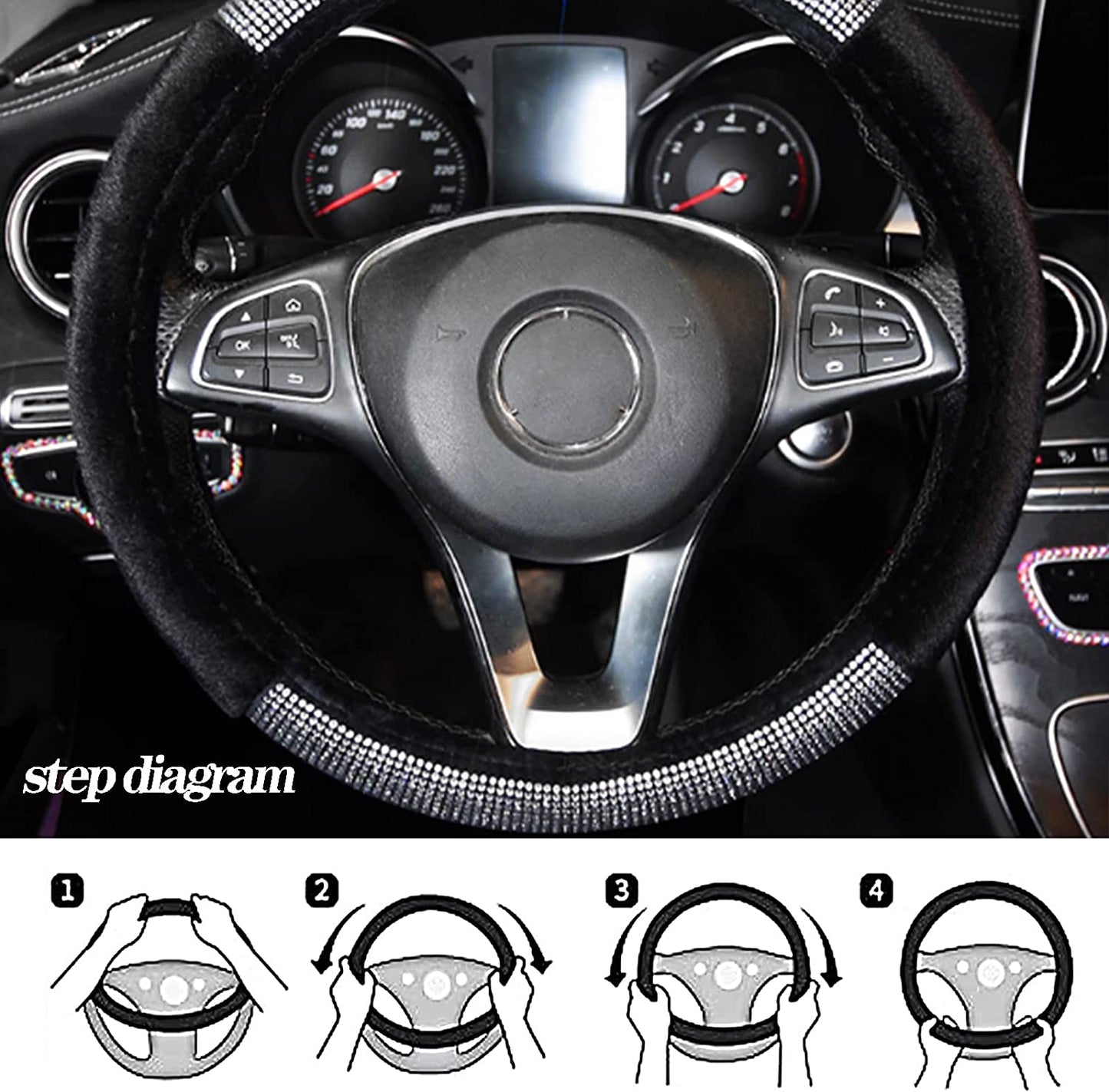 Universal 15 Inch Glossy Car Steering Wheel Cover (white Black)