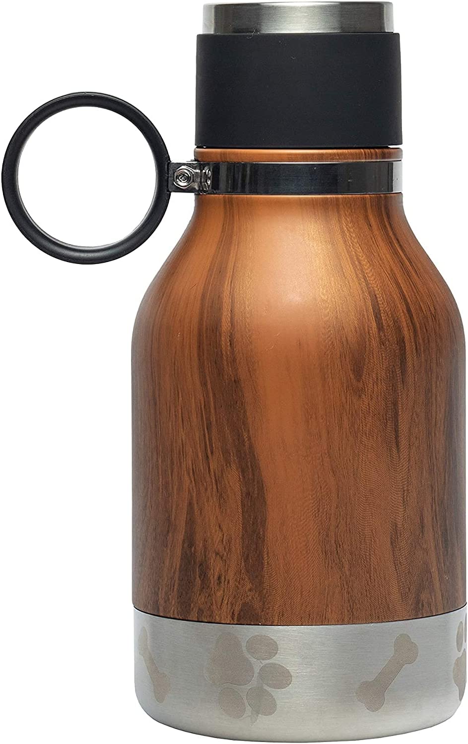 Water bottle with bowl, stainless steel, 33 oz, wood