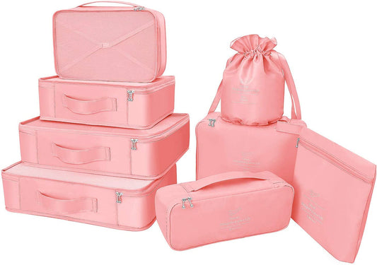 Travel packing cubes, waterproof, 8 pieces (pink)