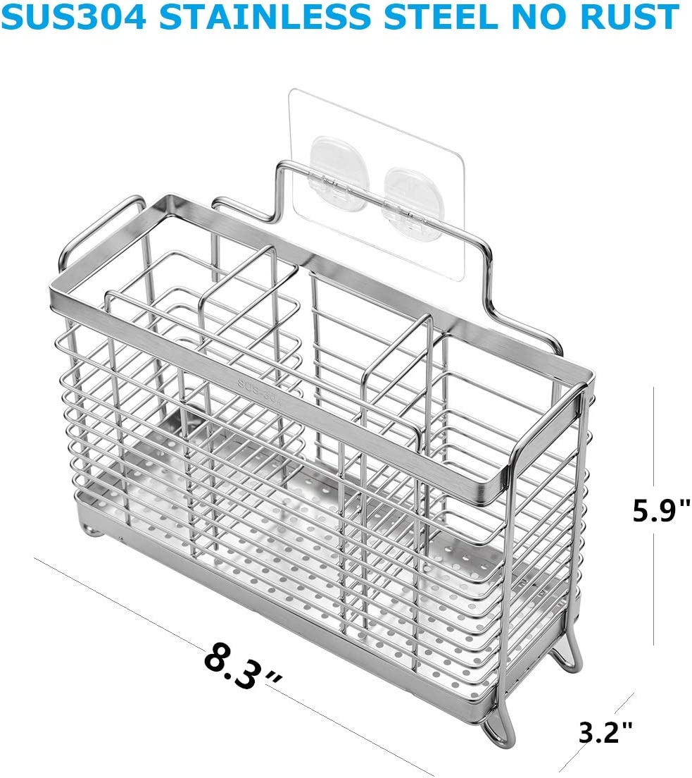 Utensil Holder with 3 Divided Compartments, Stainless Steel