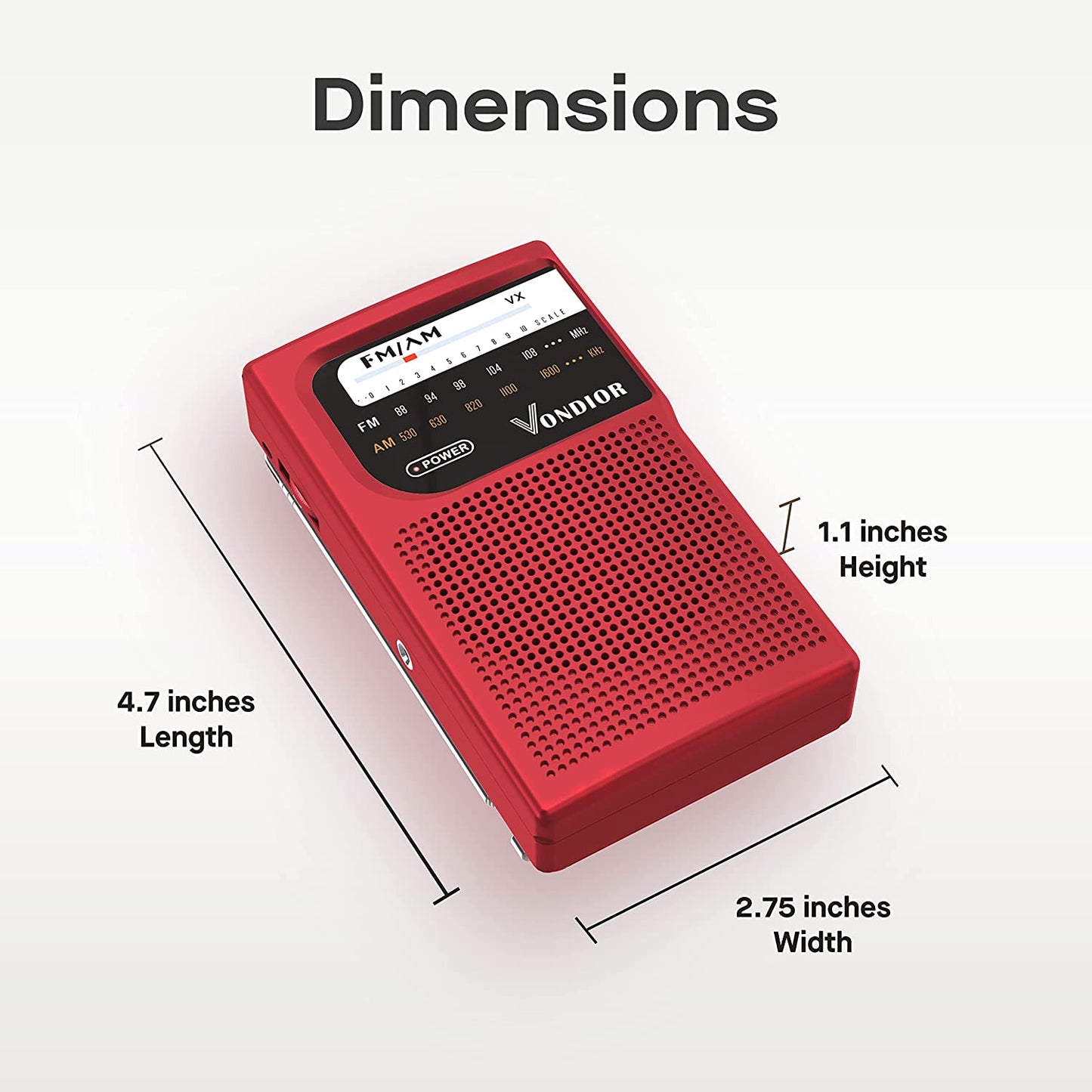 AM FM Portable Radio, (Red), 4.8 x 2.99 x 1.26 inches