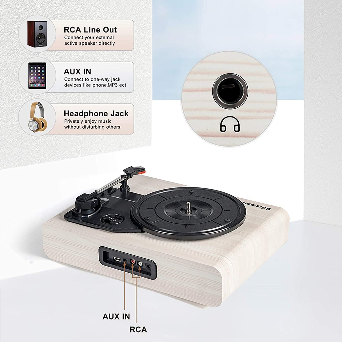 Vinyl turntable with speaker, Bluetooth, 3-speed USB Vintage