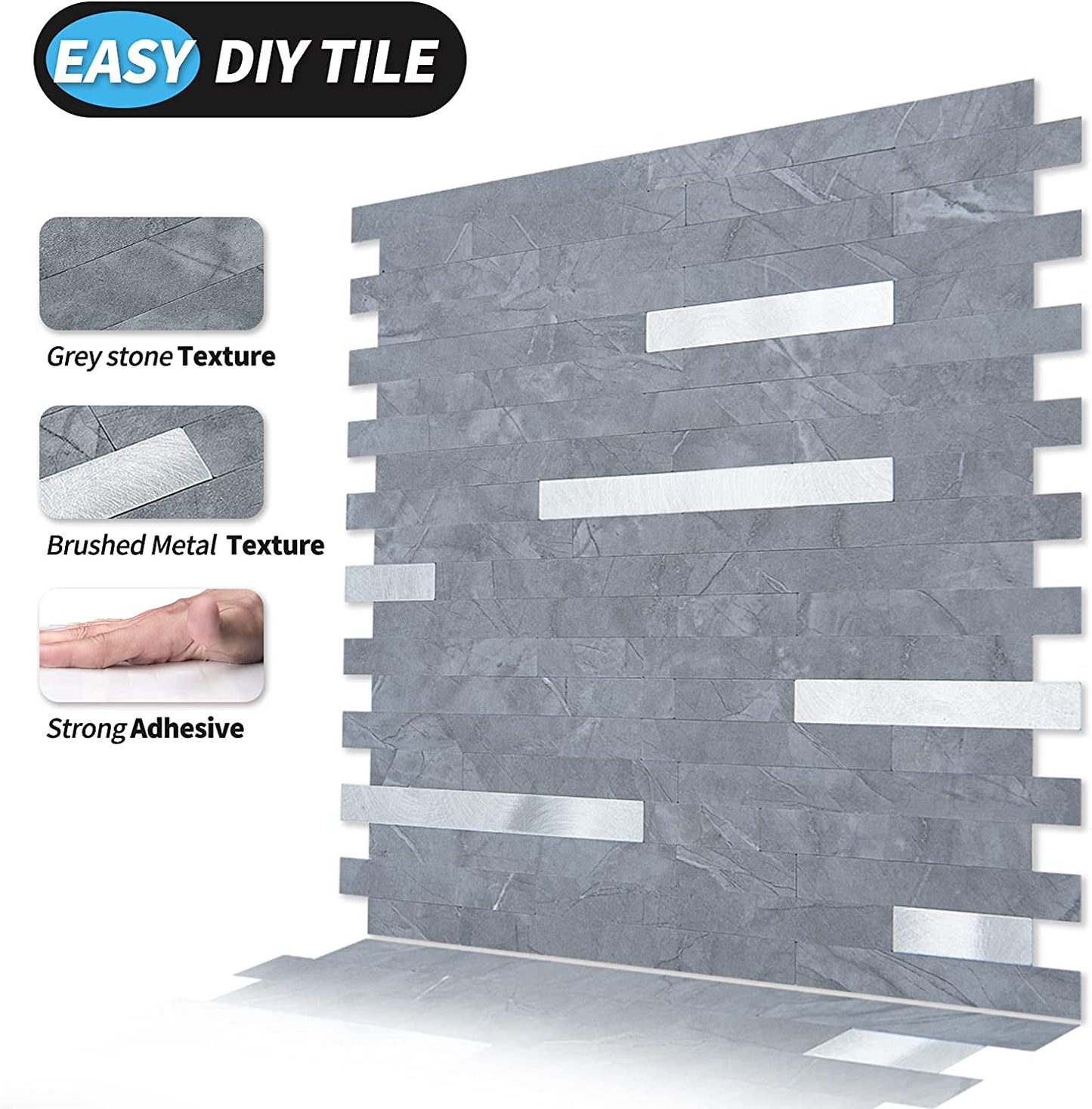 2 Sheet of Peel and Stick Backsplash Tile (Marble Grey)