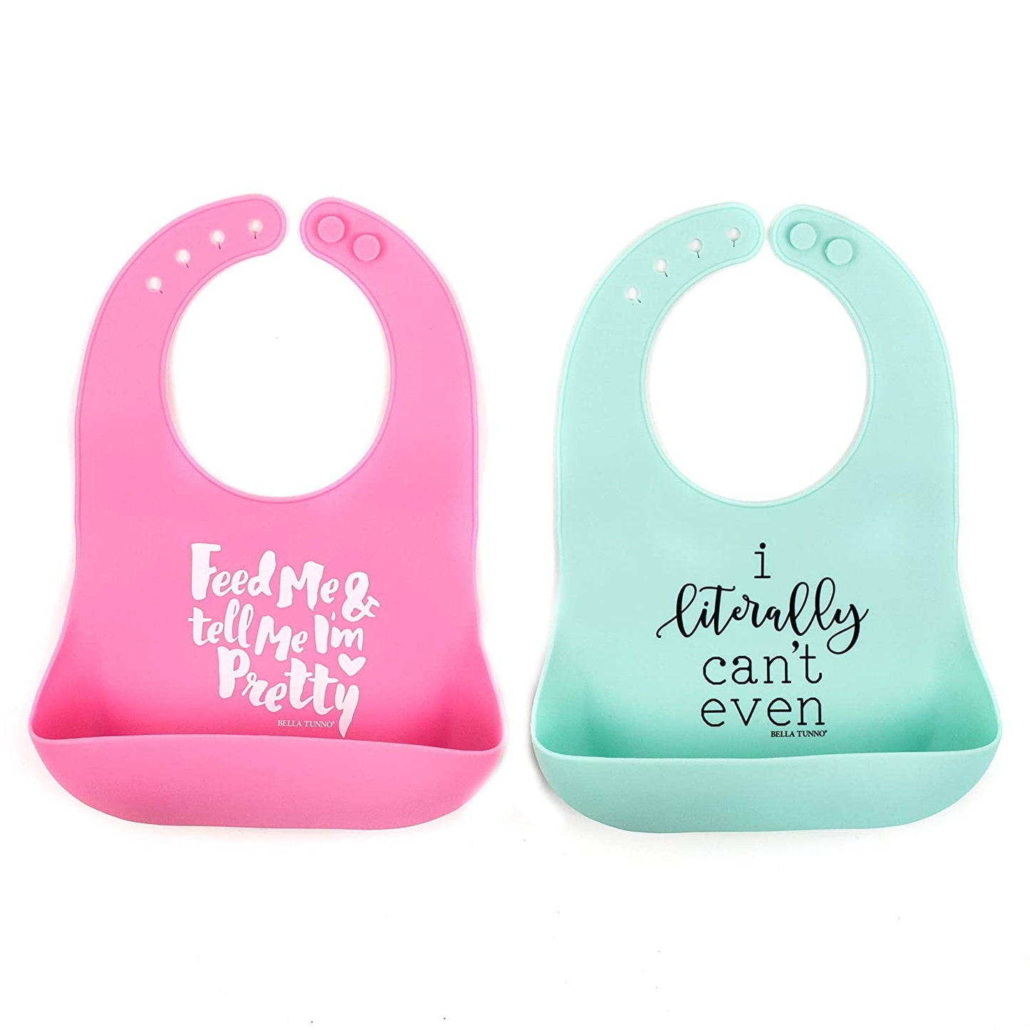 2pk, Silicone Bibs for Girls & Boys, Feed Me Plus Can't Even